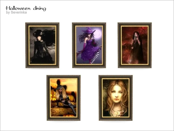 Halloween dining Paintings Witch - The Sims 4 Custom Content