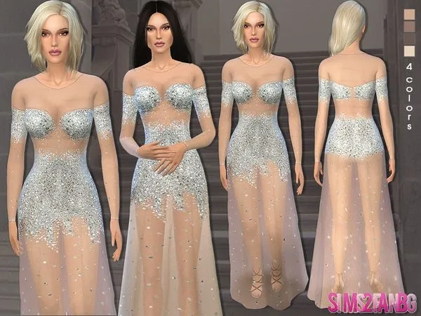 Vestido de Gala 40 Nude Illusion Tulle Prom - The Sims 4 Custom Content