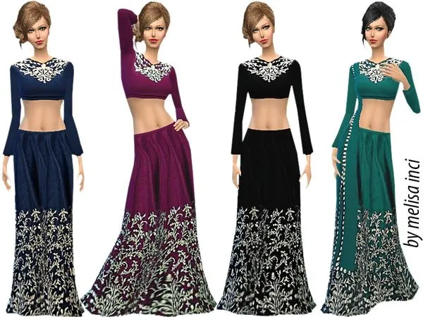 Vestido de Gala Velvet Embroidered Saree - The Sims 4 Custom Content