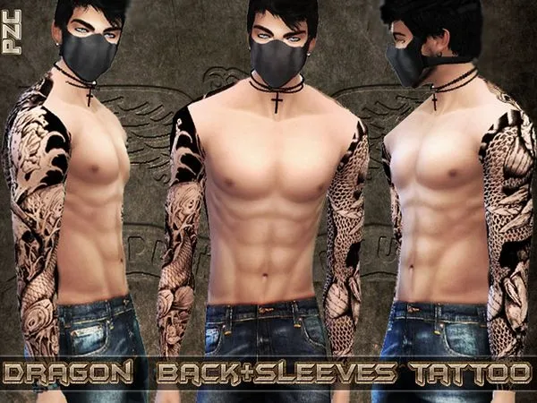 Mix Dragon Back and Sleeves Tattoo - The Sims 4 Custom Content