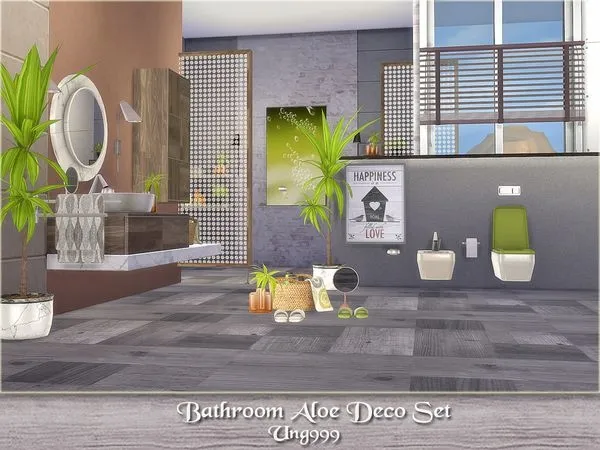 Bathroom Aloe Deco Set - The Sims 4 Custom Content