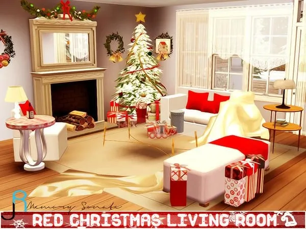 Red Christmas Living Room - The Sims 3 Custom Content