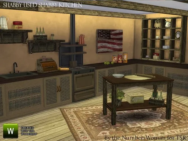 Shabby Bargain Shabby Chic Kitchen by thesimsresource - The Sims 4 Custom Content