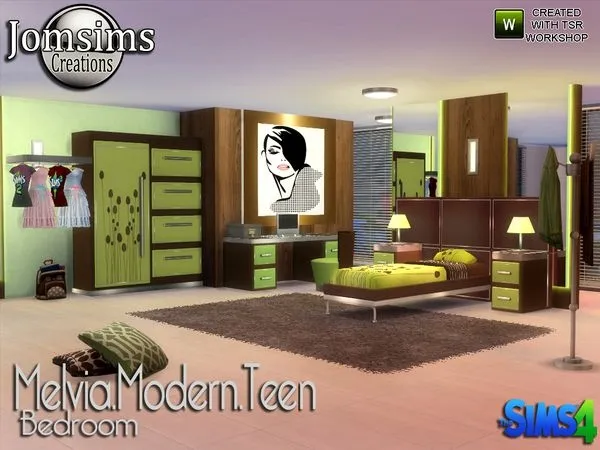 Melvia modern teen bedroom - The Sims 4 Custom Content