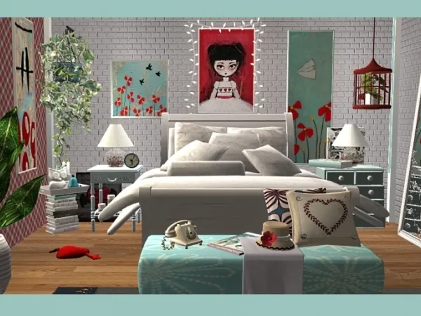 Blue and Red Set Decor by simsfinds - The Sims 2 Custom Content