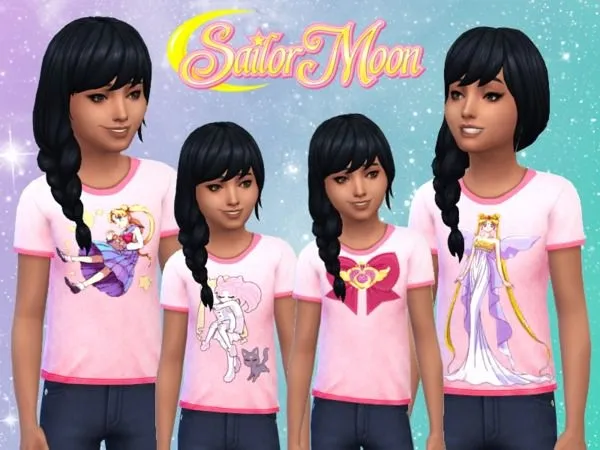 Girls' Sailor Moon Tees Set 2 - The Sims 4 Custom Content