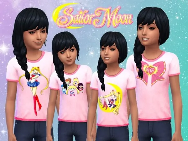 Girls' Sailor Moon Tees Set 1 - The Sims 4 Custom Content