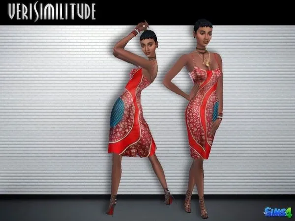 African Print Slip Dress mesh - The Sims 4 Custom Content