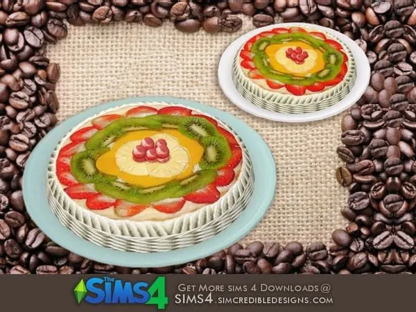 Cafeteria goodies cake fruits pie by thesimsresource - The Sims 4 Custom Content