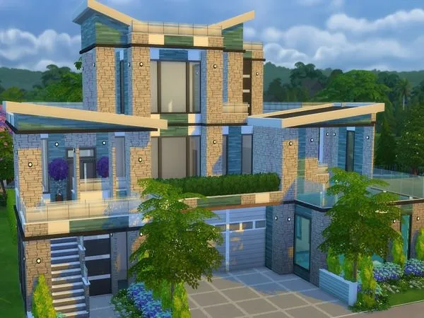 Maxis Match Bachelor Button Modern House - The Sims 4 Custom Content