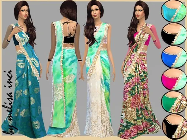 Floral Print Sarees - The Sims 4 Custom Content
