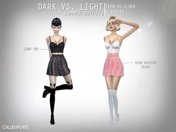 Light VS Dark Summer Outfits - The Sims 4 Custom Content