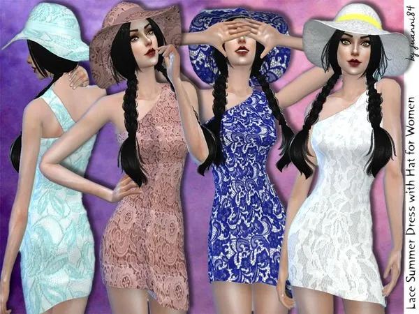 Summer Lace Dress and Hat for Women - The Sims 4 Custom Content