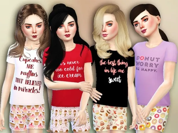 Alpha 'Donut Worry' Pajama Set For Kids - The Sims 4 Custom Content