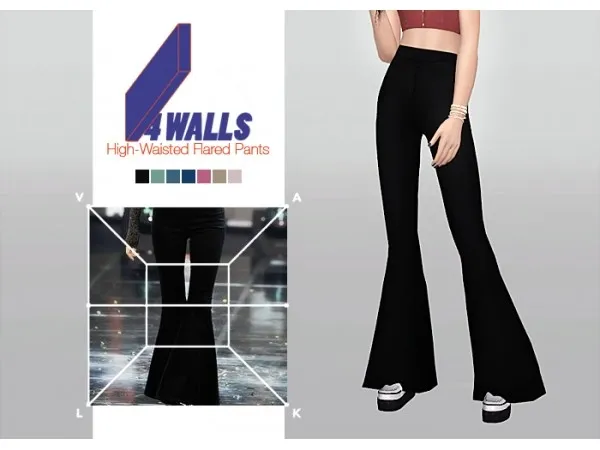Mix 4 Walls High Waisted Flared Pants - The Sims 4 Custom Content