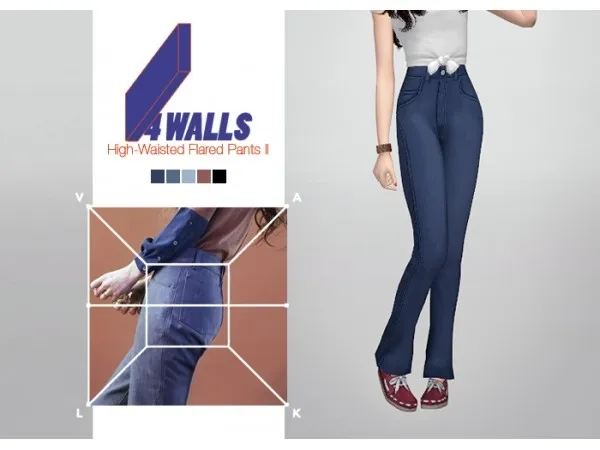 Mix 4 Walls High Waisted Flared Pants II - The Sims 4 Custom Content