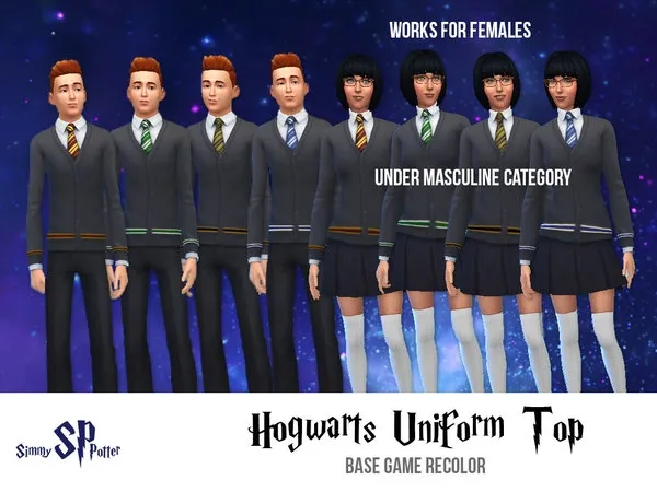 Alpha Simmy Potter's Hogwarts Uniform top - The Sims 4 Custom Content