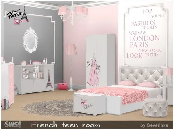 Alpha French teen room - The Sims 4 Custom Content