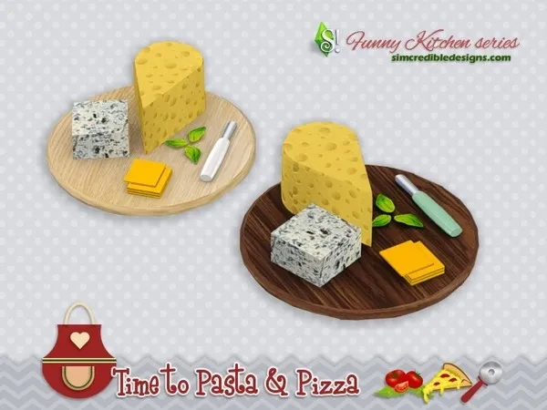 Funny kitchen Time to Pasta and Pizza cheese tray by thesimsresource - The Sims 4 Custom Content