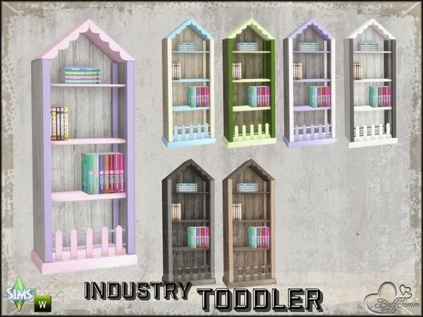 Industry Toddler Bookshelf Recolor 1 - The Sims 4 Custom Content