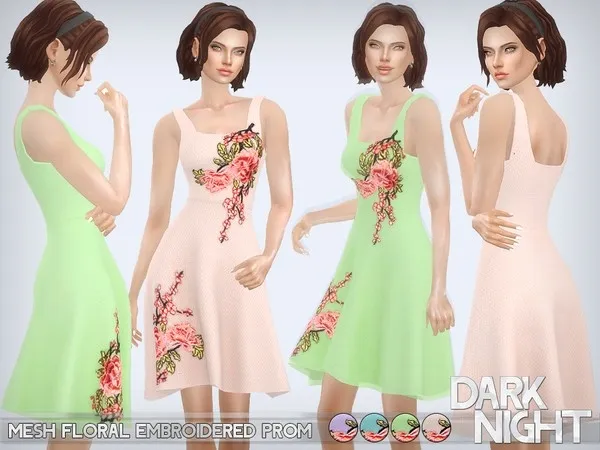 Alpha Mesh Floral Embroidered Prom - The Sims 4 Custom Content