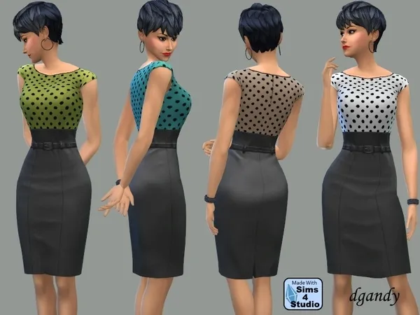 Alpha Pencil Dress with Polka Dot Top - The Sims 4 Custom Content