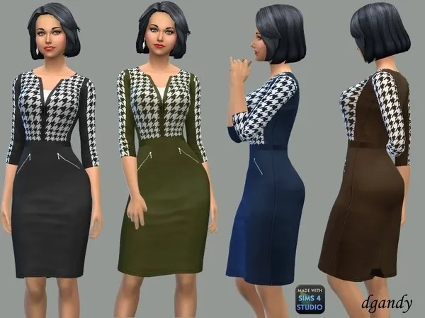 Alpha Pencil Dress with Hounds tooth Top - The Sims 4 Custom Content
