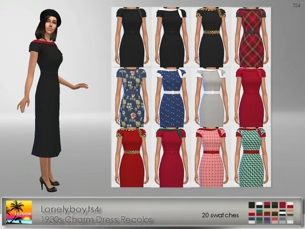 Alpha Lonelyboyts4 1930s Charm Dress Recolor - The Sims 4 Custom Content