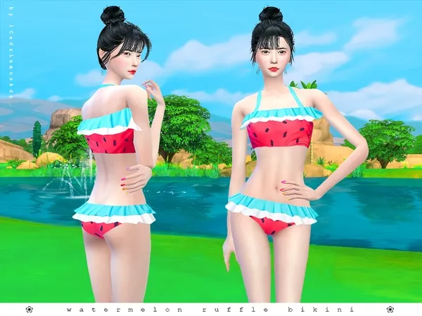 Alpha Watermelon Ruffle Bikini - The Sims 4 Custom Content