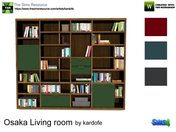 kardofe_Osaka Living room_Bookshelf by thesimsresource - The Sims 4 Custom Content