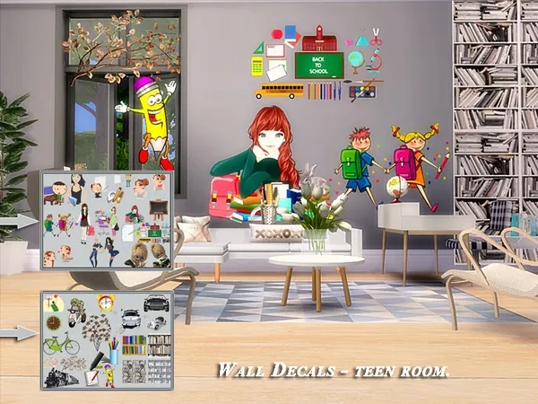 Alpha Wall Decals teen room set - The Sims 4 Custom Content