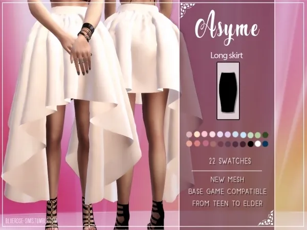 BlueRose Asyme Long Skirt - The Sims 4 Custom Content