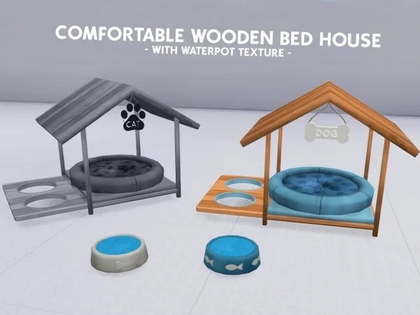 Alpha FOR DOGS COMFORTABLE WOODEN BED HOUSE - The Sims 4 Custom Content