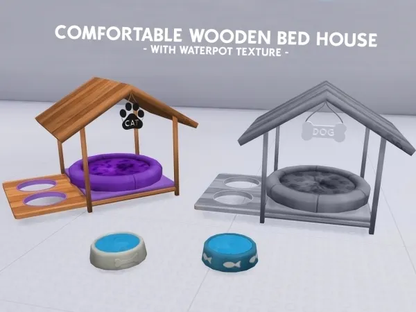 Maxis Match FOR CATS COMFORTABLE WOODEN BED HOUSE - The Sims 4 Custom Content
