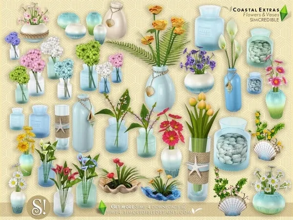 Alpha Coastal Extras Flowers and Vases by thesimsresource - The Sims 4 Custom Content