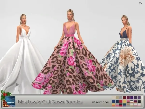 Alpha tslok Low V Cut Gown Recolor - The Sims 4 Custom Content