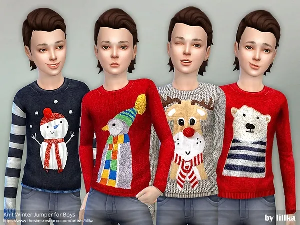 Alpha Knit Winter Jumper for Boys - The Sims 4 Custom Content