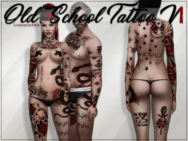 Mix Old School Tattoo V1 Lounacutex - The Sims 4 Custom Content
