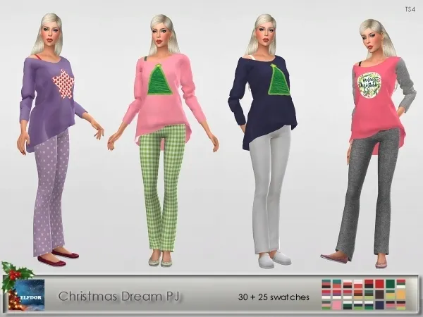 Alpha Elfdor Xmas Dream PJ Bottom - The Sims 4 Custom Content