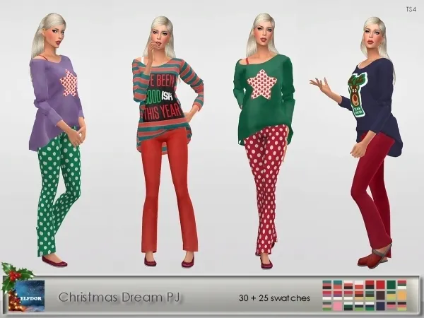 Alpha Elfdor Xmas Dream PJ Top - The Sims 4 Custom Content