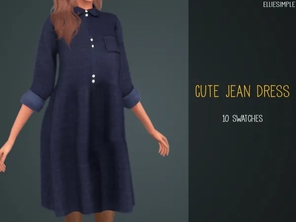 Elliesimple Cute Jean Dress - The Sims 4 Custom Content