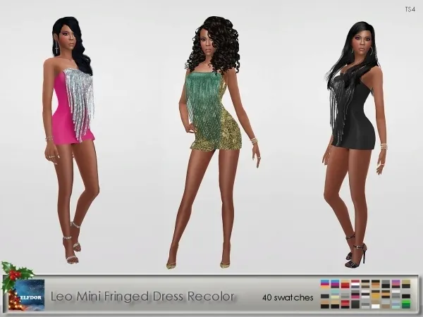 Alpha Leo Mini Fringed Dress Recolor New Year edition - The Sims 4 Custom Content