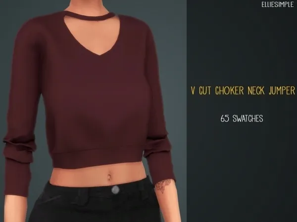 Elliesimple V Cut Choker Neck Jumper - The Sims 4 Custom Content