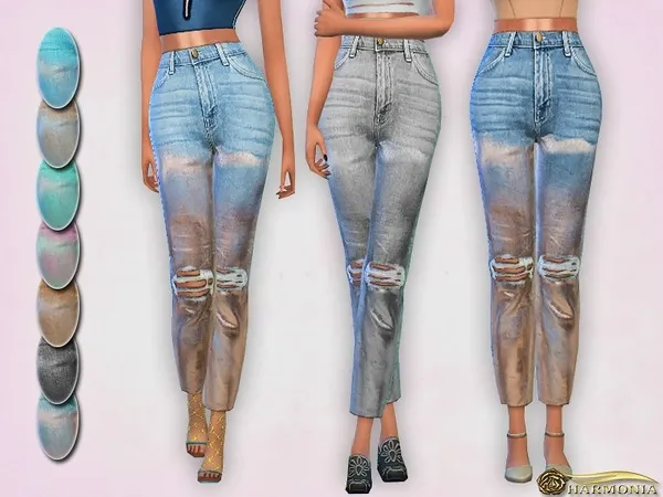 Maxis Match High rise Distressed Foil Jeans - The Sims 4 Custom Content