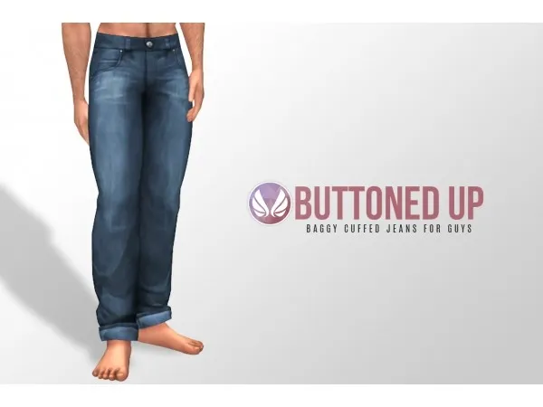 Alpha Buttoned Up Baggy Cuffed Jeans for Guys - The Sims 4 Custom Content