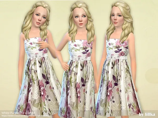 Alpha White Purple Floral Dress - The Sims 4 Custom Content