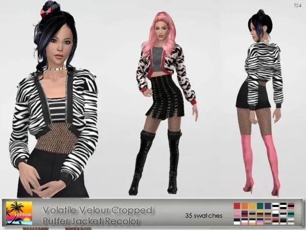 Alpha Volatile Velour Cropped Puffer Jacket Recolor - The Sims 4 Custom Content