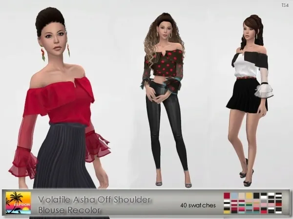 Alpha Volatile Asha Off Shoulder Blouse by simsfinds - The Sims 4 Custom Content