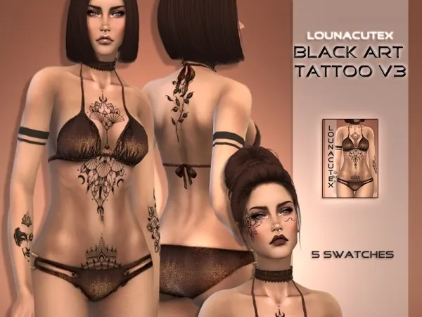 Mix Black Art Tattoo V3 Lounacutex - The Sims 4 Custom Content
