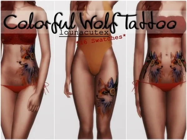 Mix Colorful Wolf Tattoo Lounacutex - The Sims 4 Custom Content